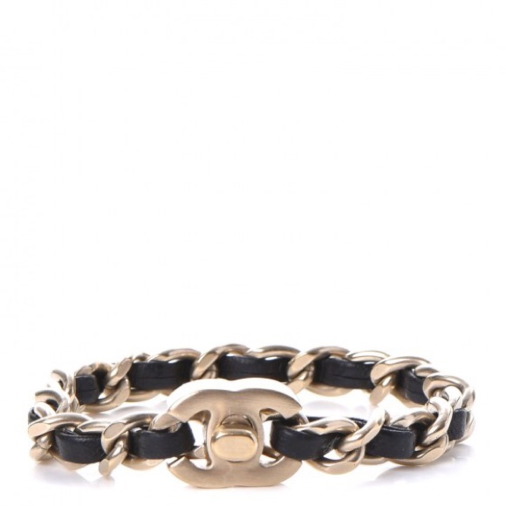 Chanel CC Turnlock Leather and Metal Bracelet